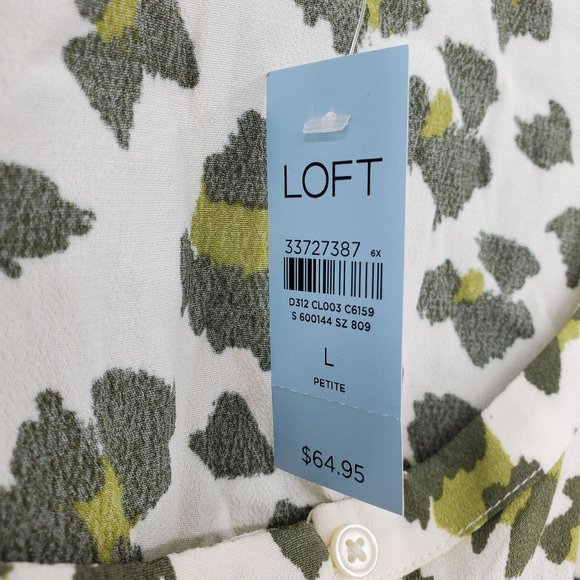 NWT Loft Ann Taylor Cheetah Print Smocked Cuff Square Neck Blouse L Petite - Picture 3 of 9